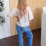 Half-Button Gathered Yoke Ruffle Blouse