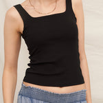 Just Right Square Neck Tank Top in Black - detail