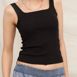 Just Right Square Neck Tank Top in Black - detail