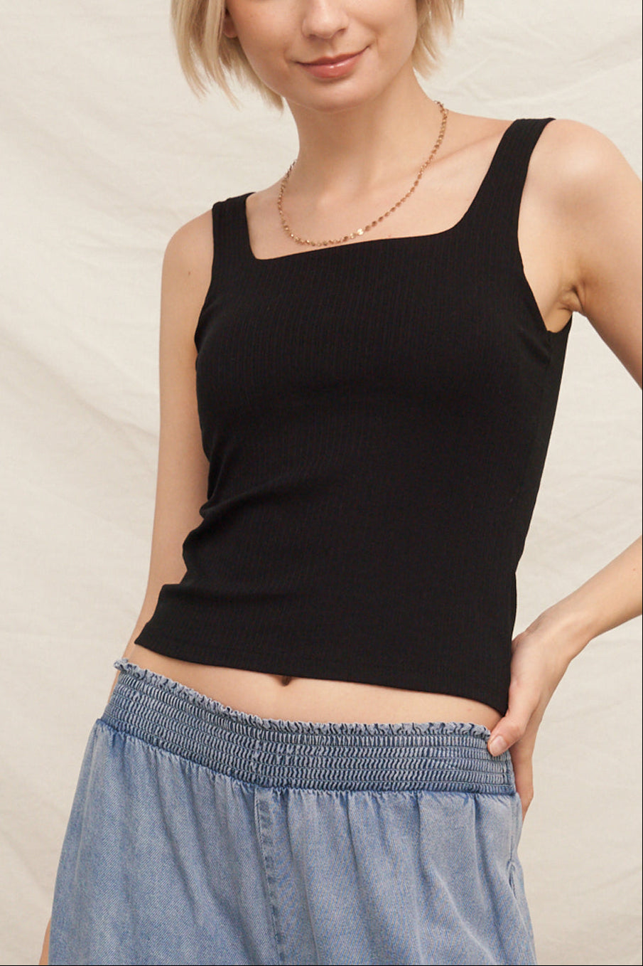 Just Right Square Neck Tank Top in Black - front
