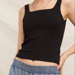 Just Right Square Neck Tank Top in Black - front