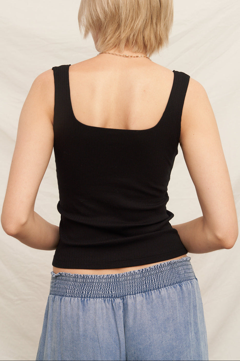 Just Right Square Neck Tank Top in Black - back