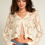 Maeve Floral Crochet Cardigan in Natural - front