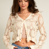 Maeve Floral Crochet Cardigan in Natural - front
