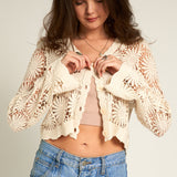 Maeve Floral Crochet Cardigan in Natural - button detail