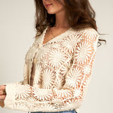 Maeve Floral Crochet Cardigan in Natural - side