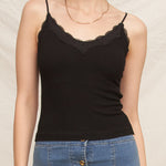 Scalloped Lace Trim Crop Cami - Black