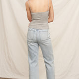 Scalloped Lace Trim Crop Cami - Grey
