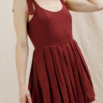 Lovey Dovey Pleated Romper in Wine - tie strap detail