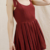 Lovey Dovey Pleated Romper in Wine - tie strap detail