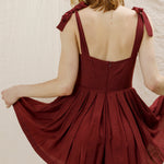 Lovey Dovey Pleated Romper in Wine - open back