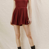 Lovey Dovey Pleated Romper in Wine - pleat detail