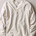 Marine Layer Luxe Jersey Henley in Oatmeal Heather, front view