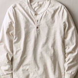 Marine Layer Luxe Jersey Henley in Oatmeal Heather, front view