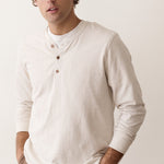 Marine Layer Luxe Jersey Henley in Oatmeal Heather, side view