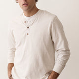 Marine Layer Luxe Jersey Henley in Oatmeal Heather, side view