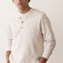 Marine Layer Luxe Jersey Henley in Oatmeal Heather, side view
