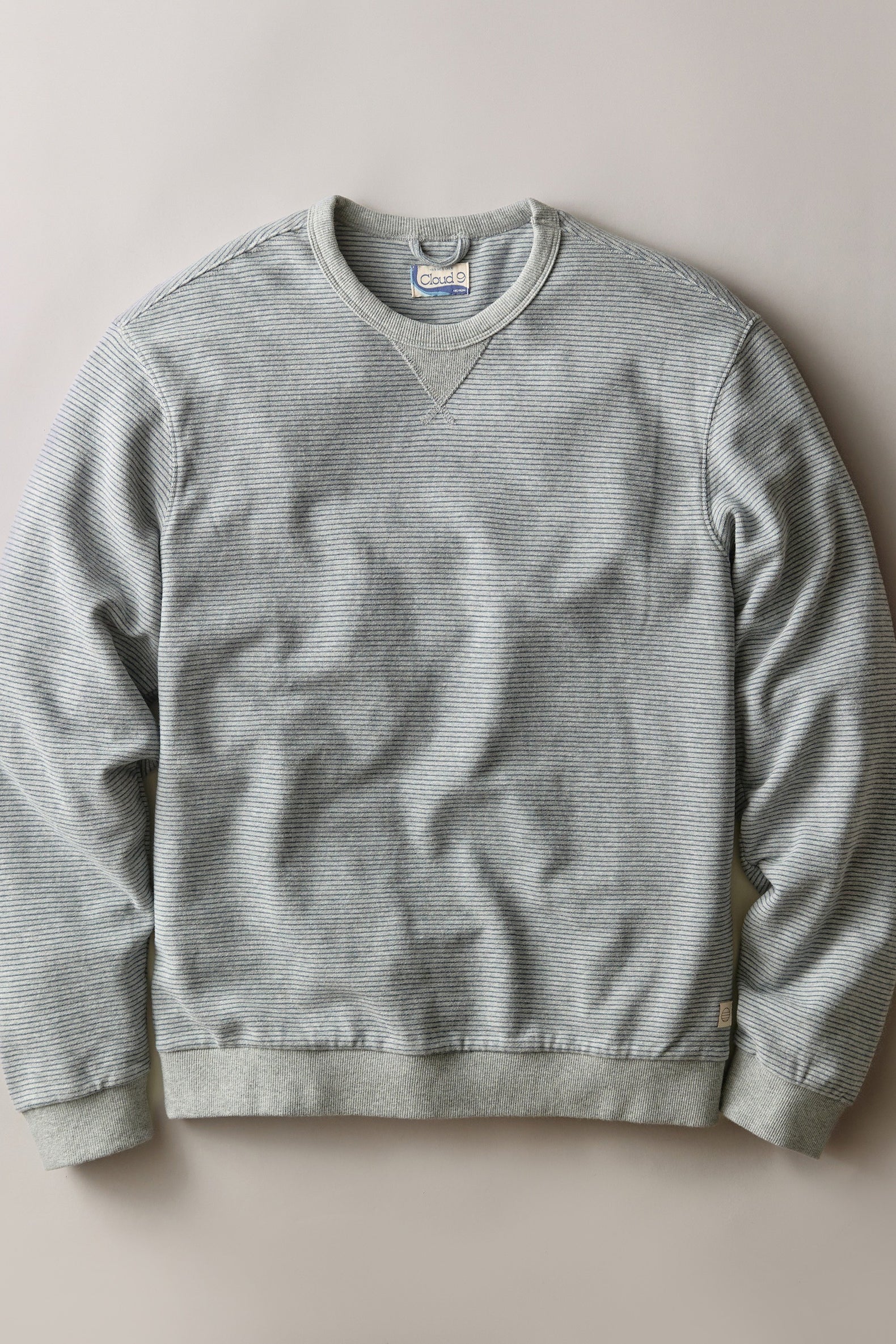 Marine Layer Cloud 9 Terry Relaxed Crewneck in Heather Grey Stripe, front view