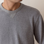 Marine Layer Cloud 9 Terry Relaxed Crewneck in Heather Grey Stripe, back view