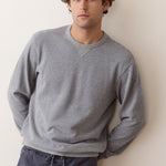 Marine Layer Cloud 9 Terry Relaxed Crewneck in Heather Grey Stripe, side view