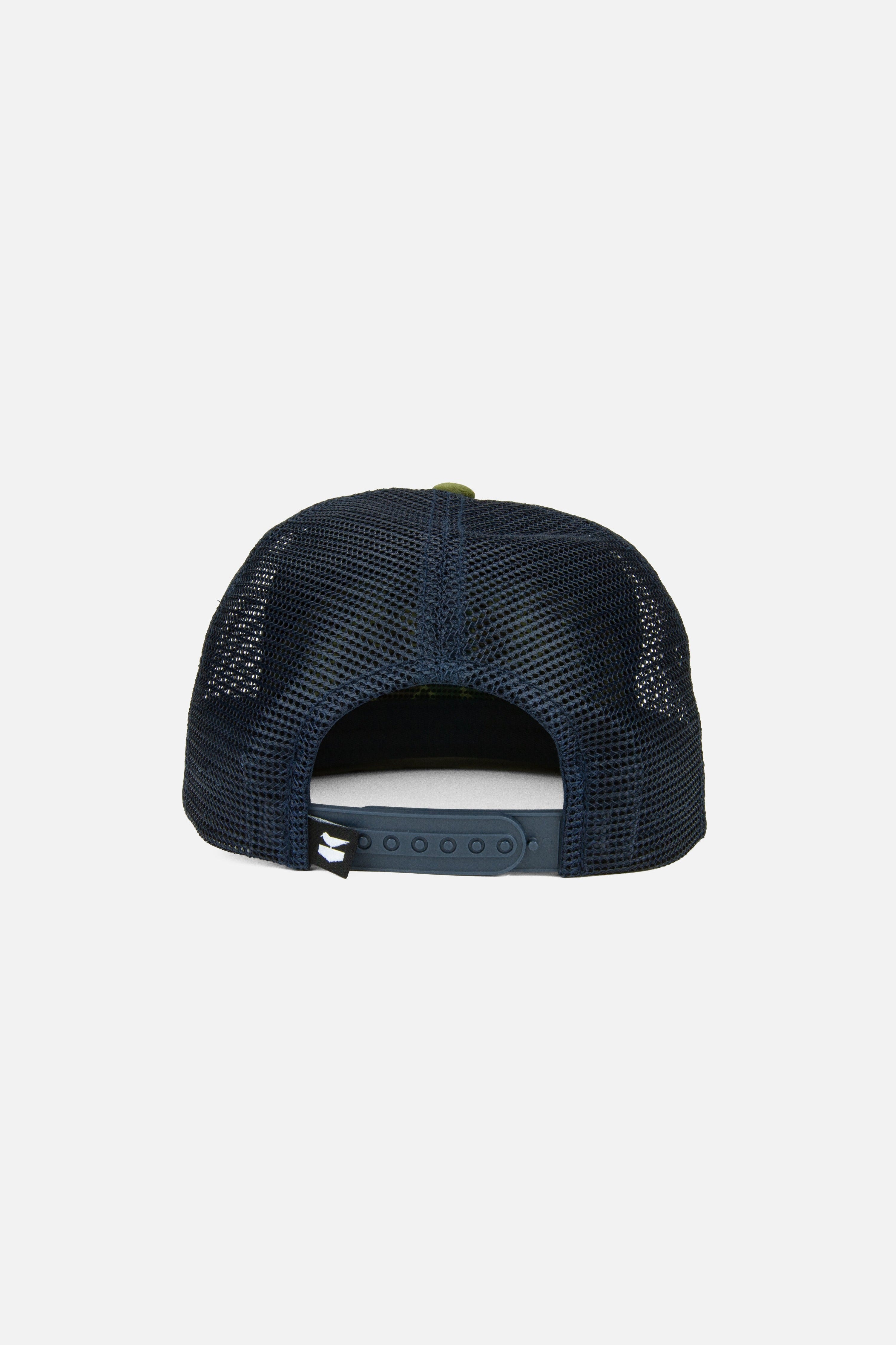 Jetty Boat Crew Hat in Navy - mesh back and snapback closure