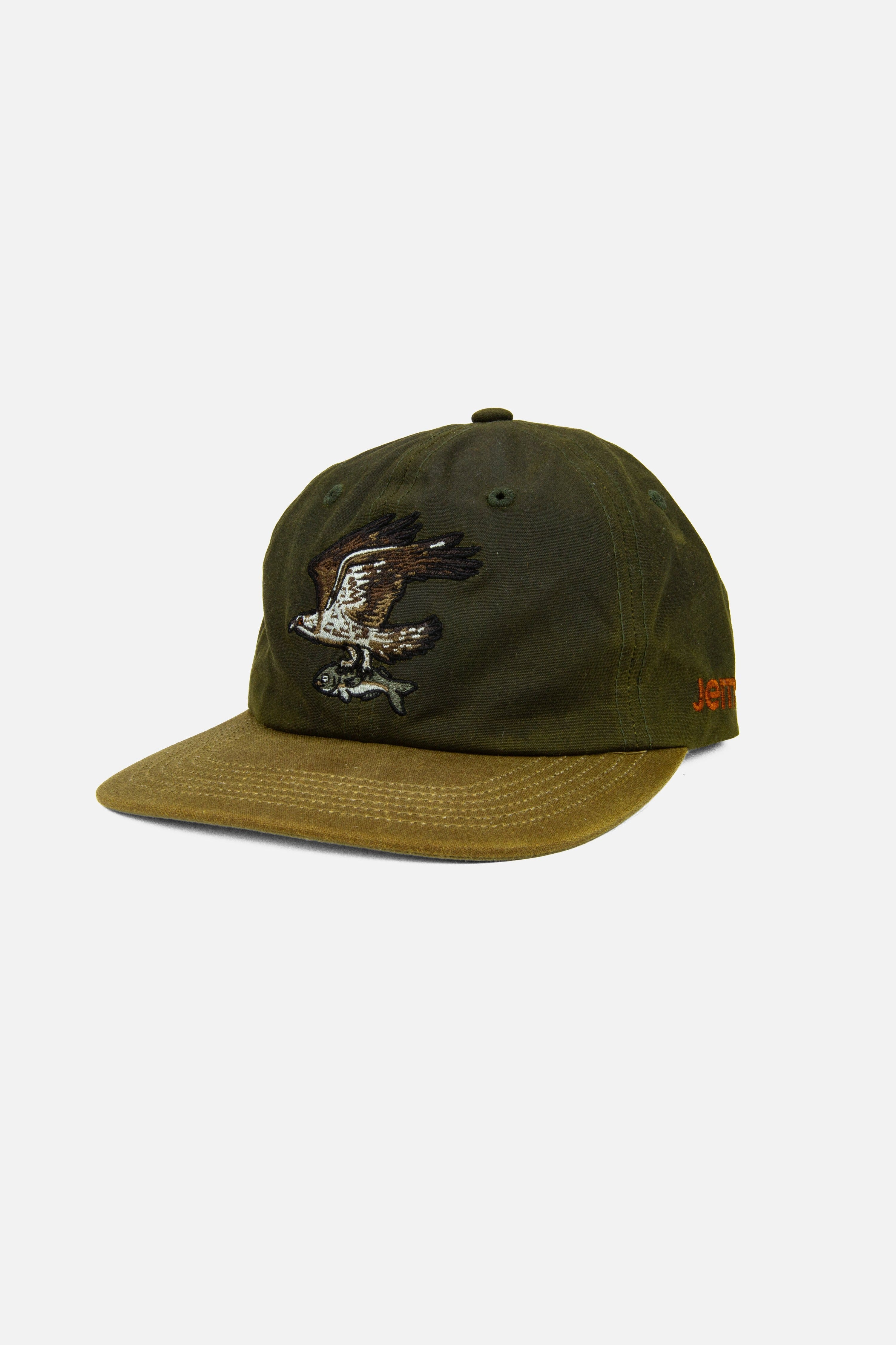 Jetty Osprey Hat in Olive - front embroidery