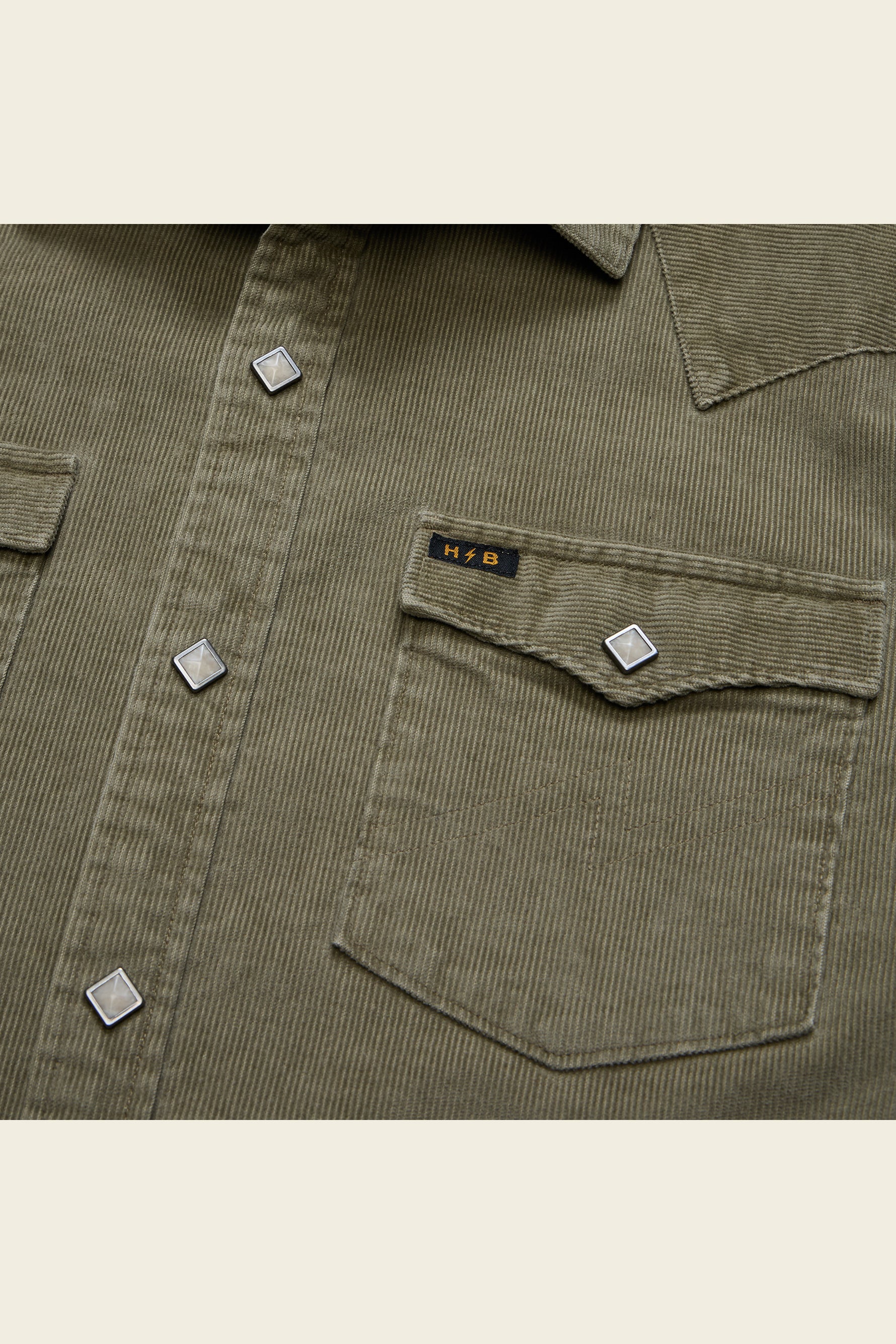 Banning Corduroy Snapshirt diamond pearl snap detail