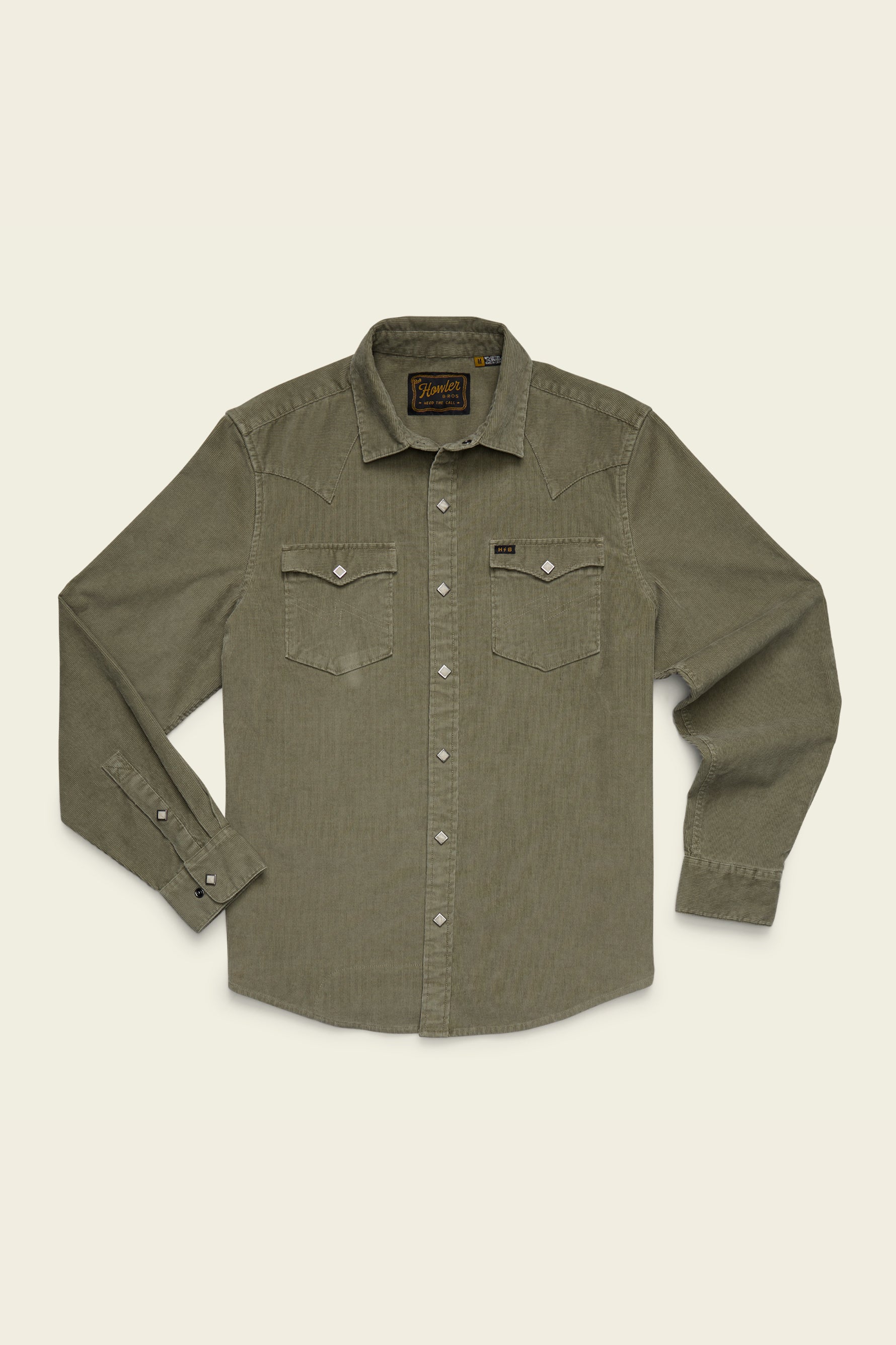Banning Corduroy Snapshirt in Aloe, front