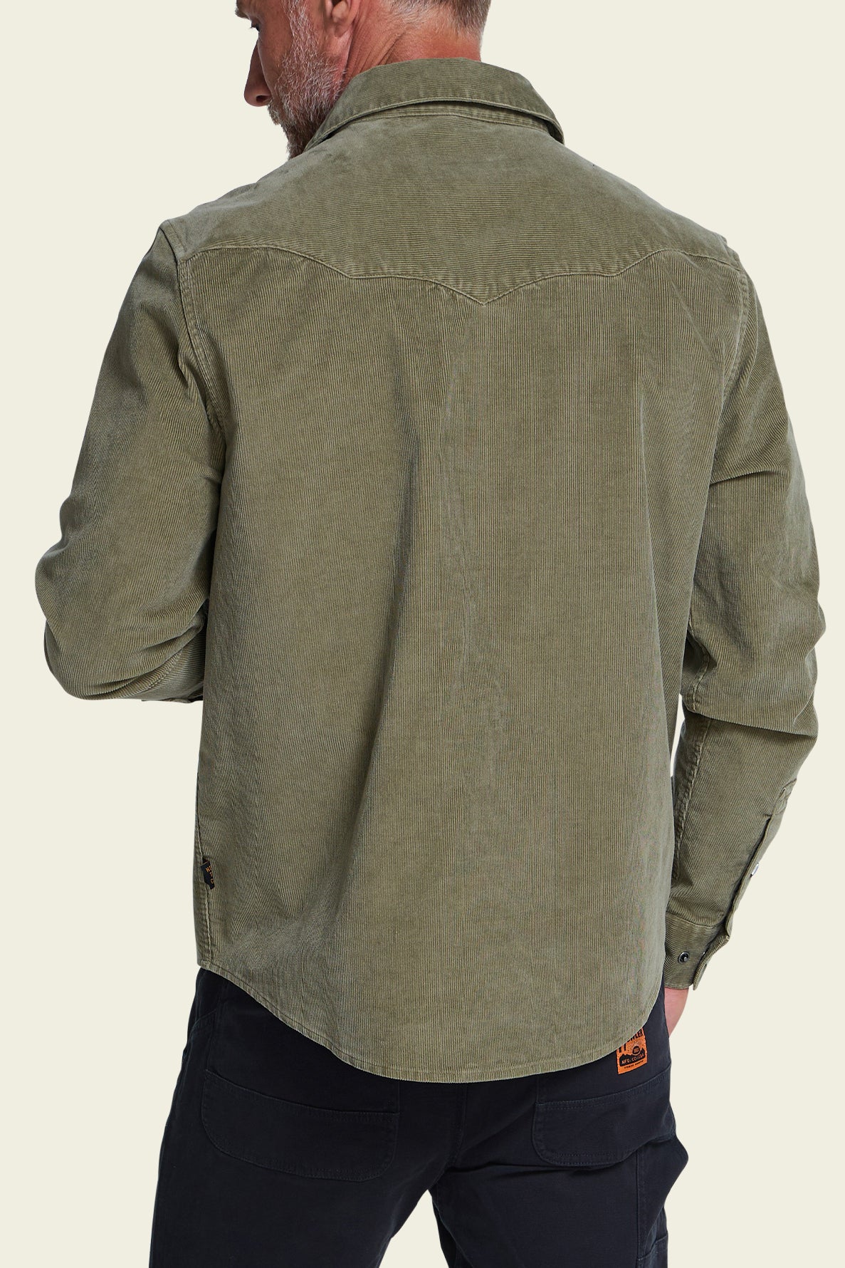Banning Corduroy Snapshirt in Aloe on model, back