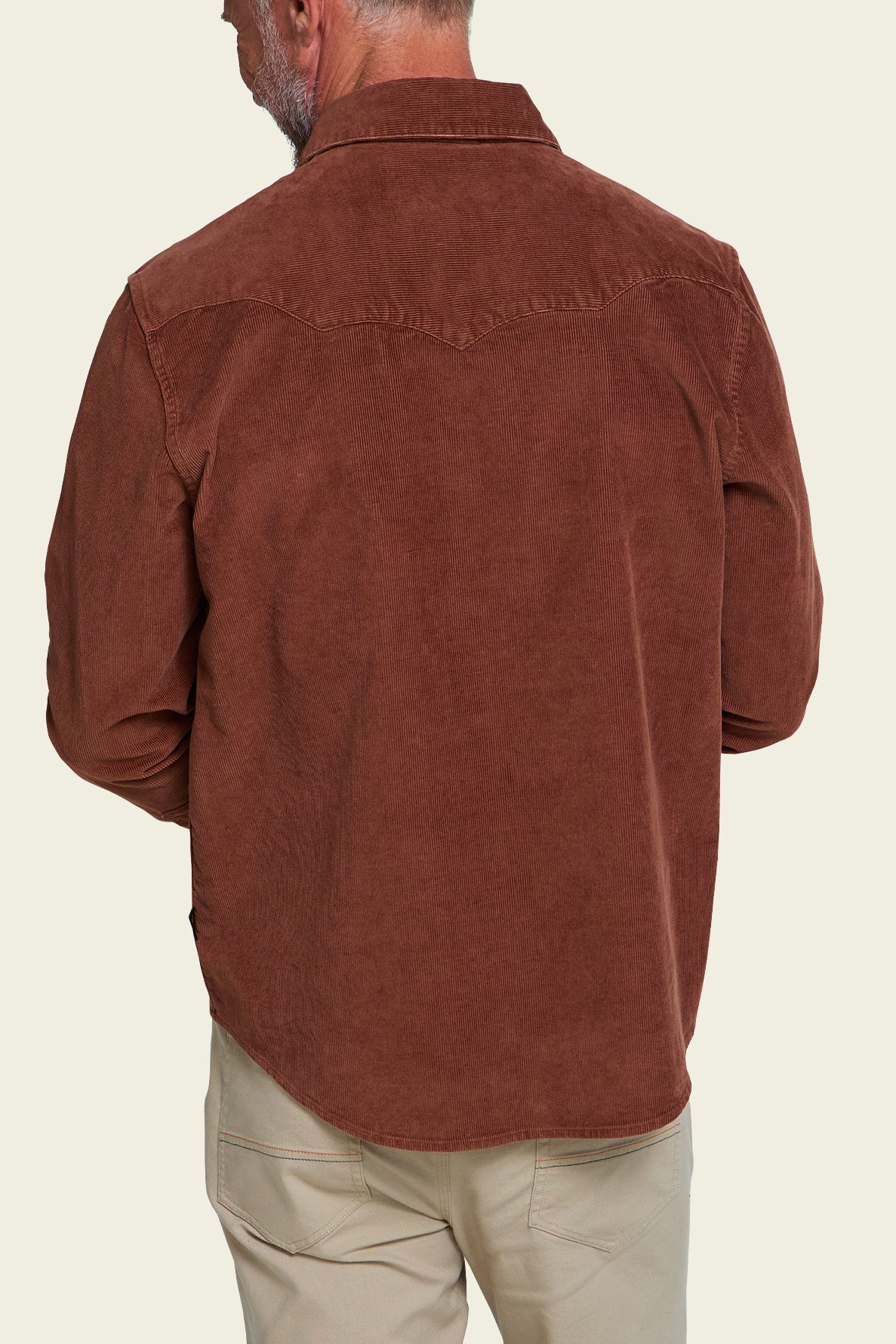 Banning Corduroy Snapshirt in Mink Brown on model, back