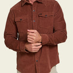 Banning Corduroy Snapshirt in Mink Brown on model, front