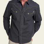 Broncbuster Longsleeve Snapshirt in Moonless Night on model, front