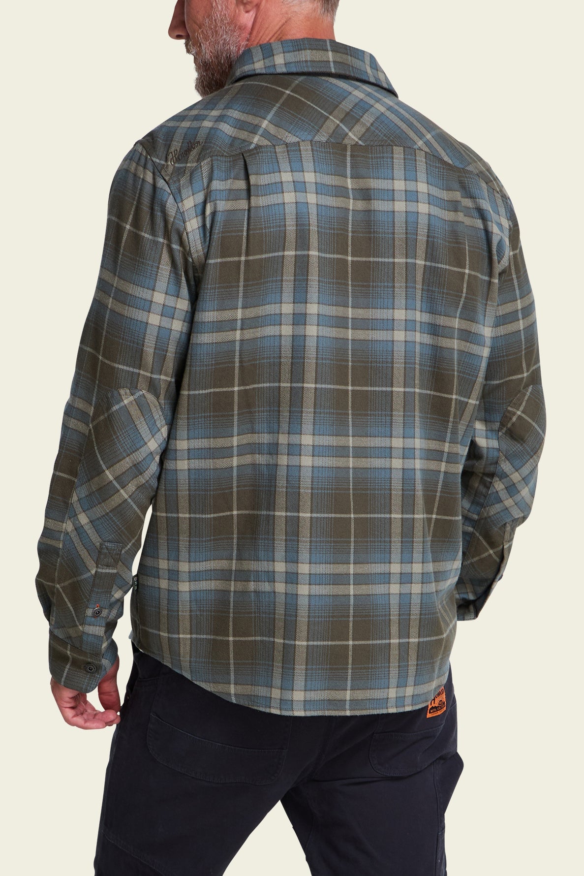 Harkers Flannel Kempton Plaid Beluga on model back