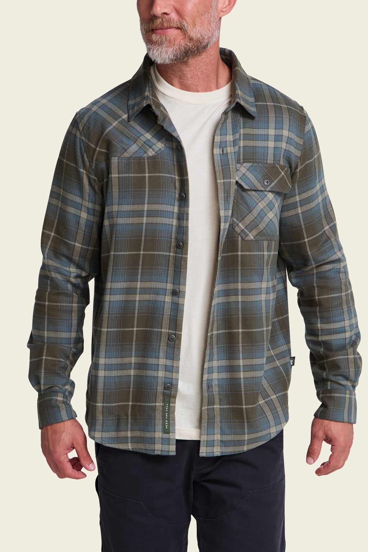 Harkers Flannel Kempton Plaid Beluga on model front