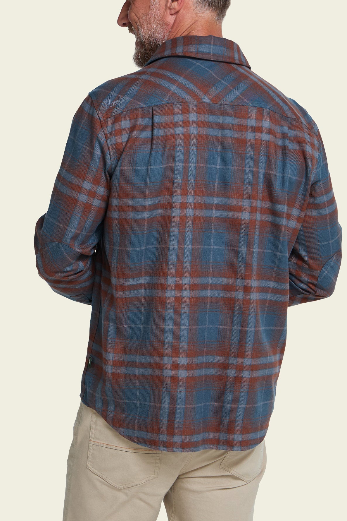 Harkers Flannel Kempton Plaid in Dark Slate on model, back