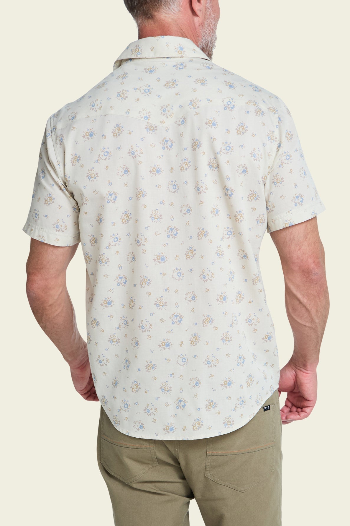 Howler Bros H Bar B Snapshirt Bouquets Beige on model, back