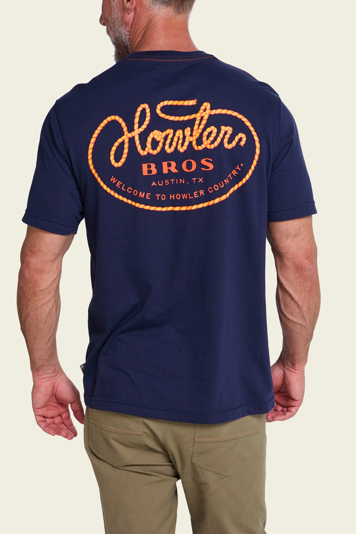 Howler Bros Howler Lasso T-Shirt Navy on model, back