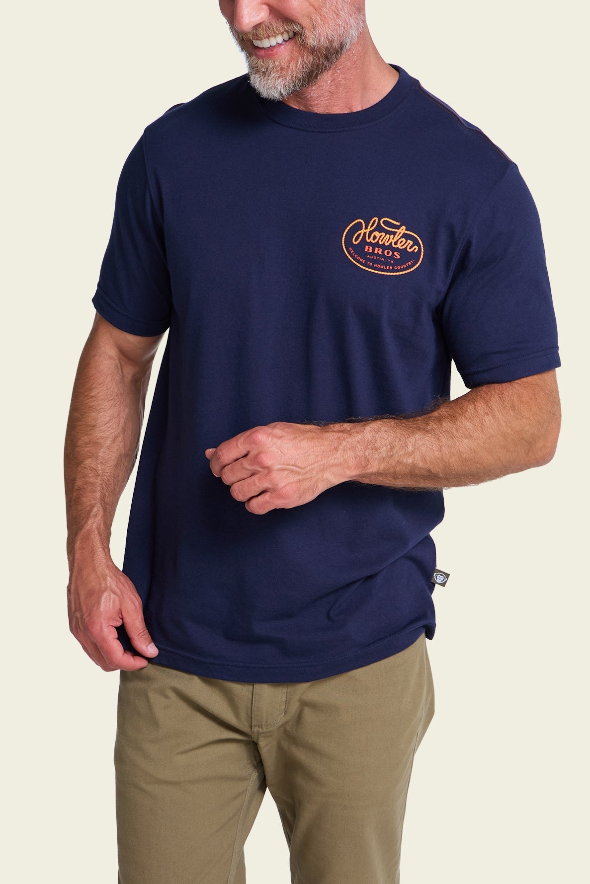 Howler Bros Howler Lasso T-Shirt Navy on model, front
