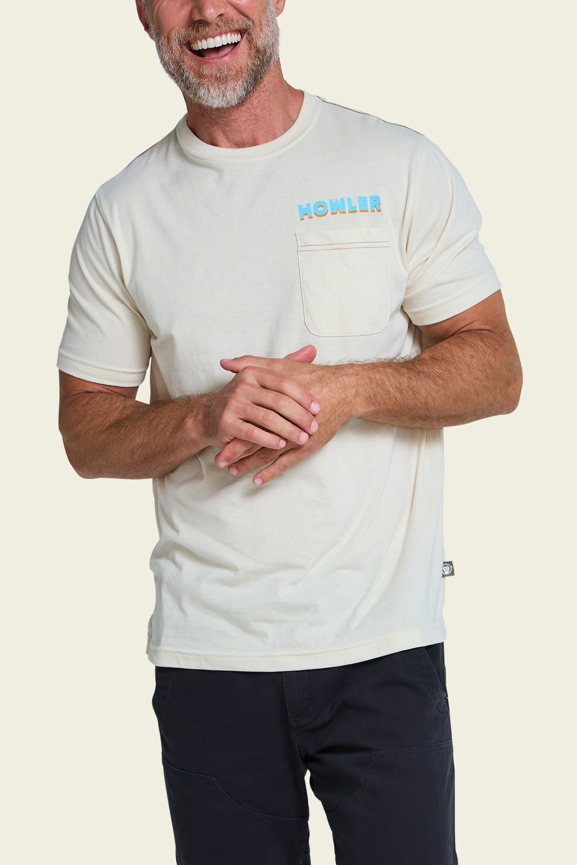 Howler Bros Osprey Prey Pocket T-Shirt Natural on model, front