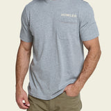 Howler Bros Posse's Return Pocket T-Shirt Grey Heather on model, front