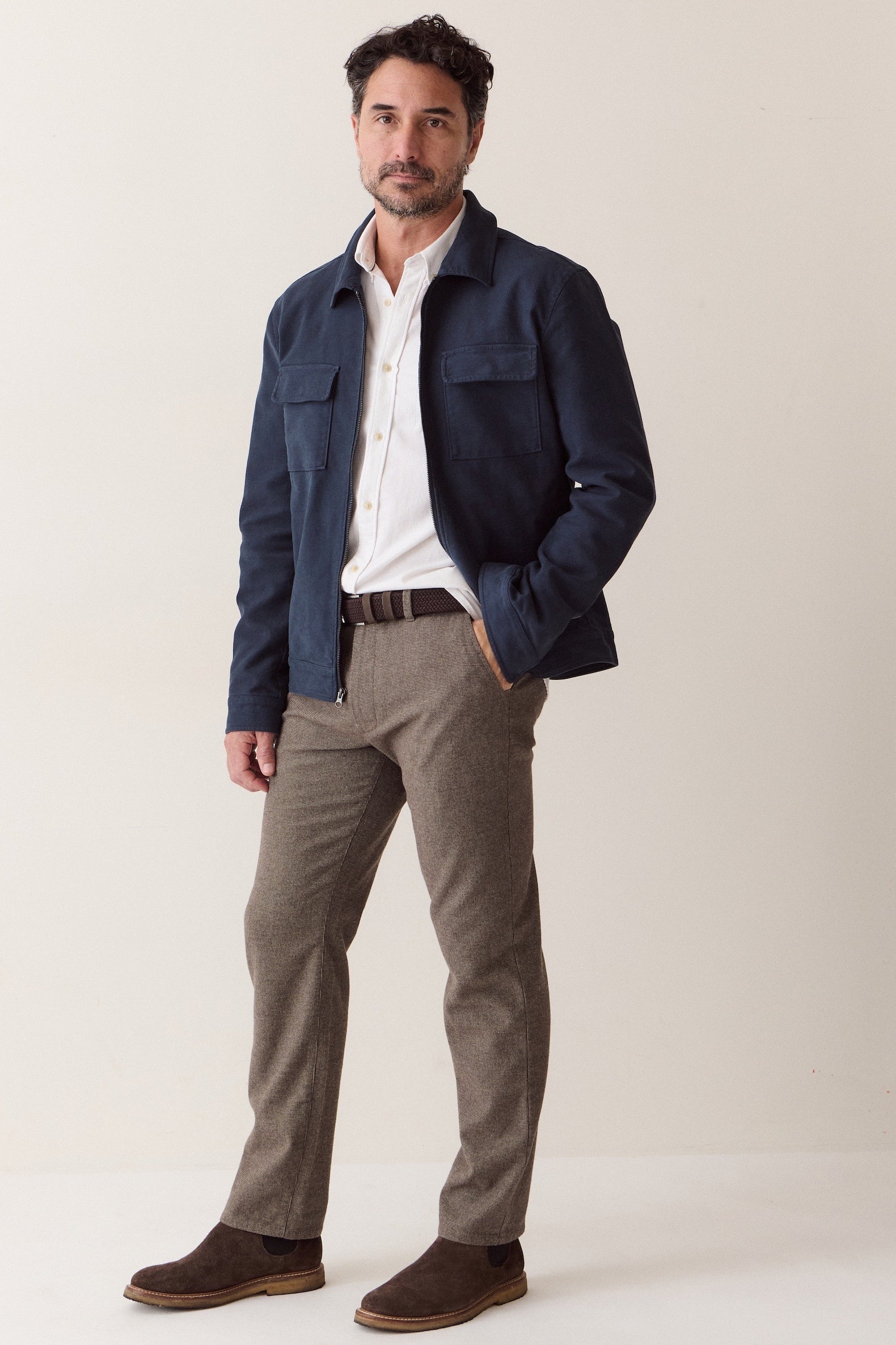 Marine Layer Saturday Houndstooth Chino in Dark Taupe, back view