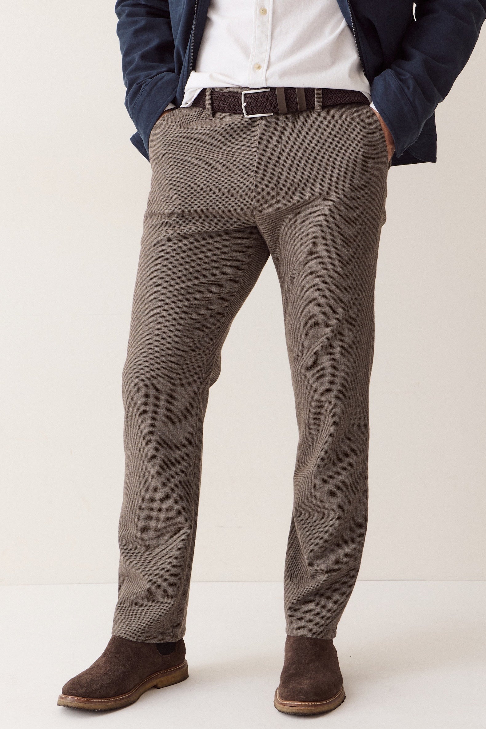 Marine Layer Saturday Houndstooth Chino in Dark Taupe, front view