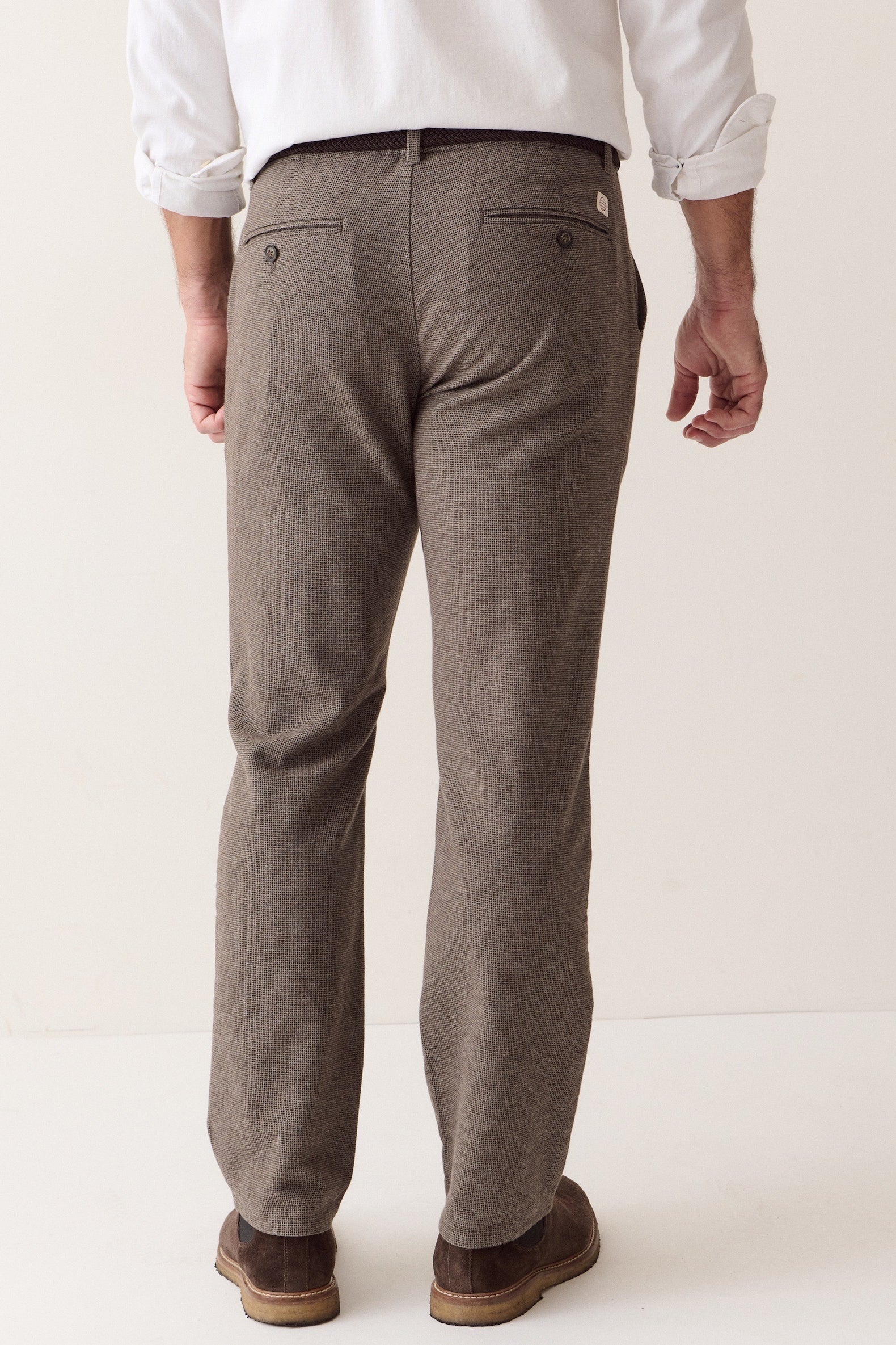 Marine Layer Saturday Houndstooth Chino in Dark Taupe, side view