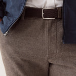 Marine Layer Saturday Houndstooth Chino in Dark Taupe, detail of the houndstooth fabric