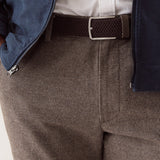 Marine Layer Saturday Houndstooth Chino in Dark Taupe, detail of the houndstooth fabric