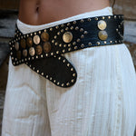 Z&L Europe Vega Coin Belt in black leather with antique coins and studs