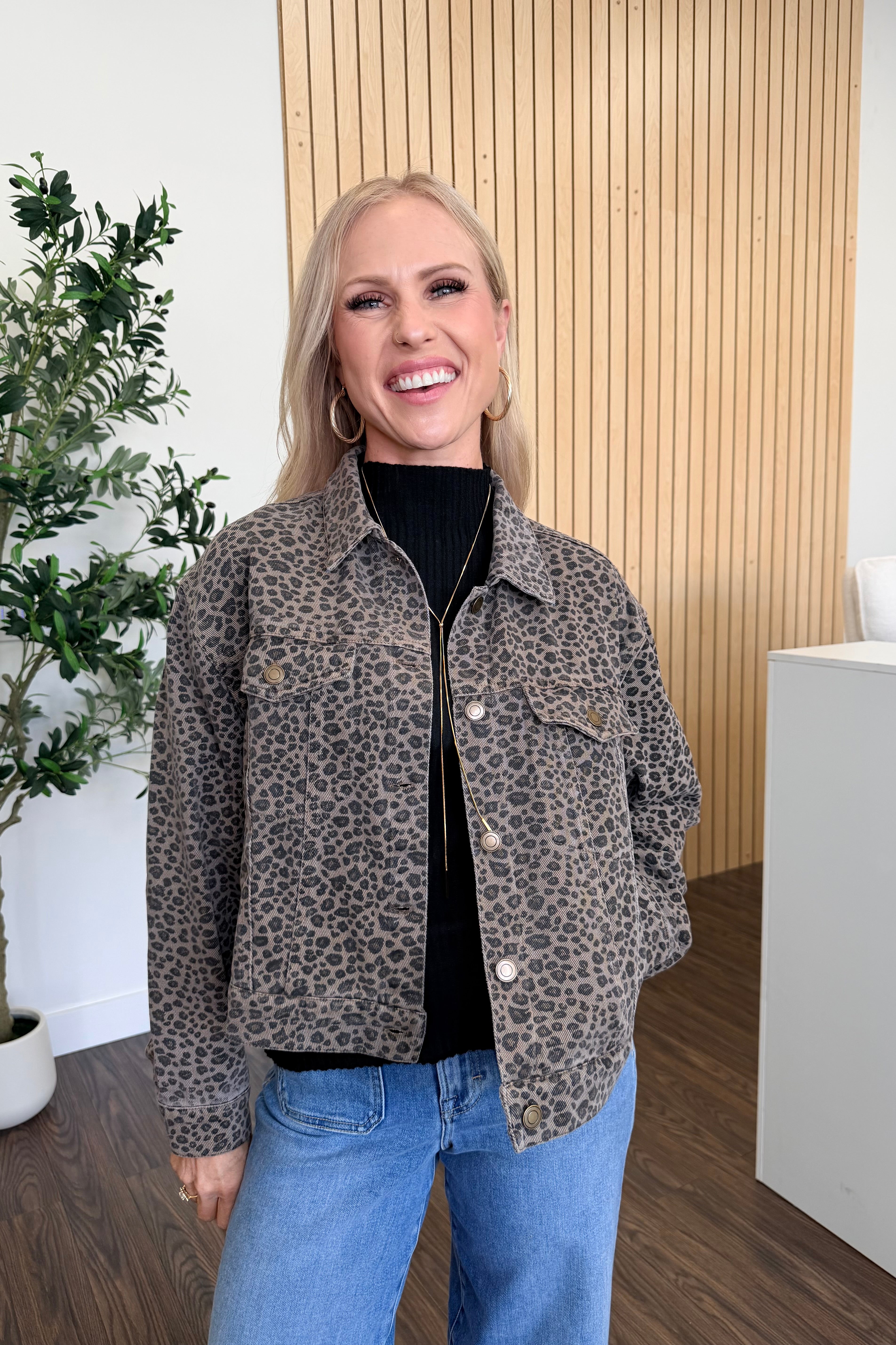 Canyon Leopard Denim Trucker Jacket