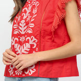 Kaya Embroidered Flutter Sleeve Top