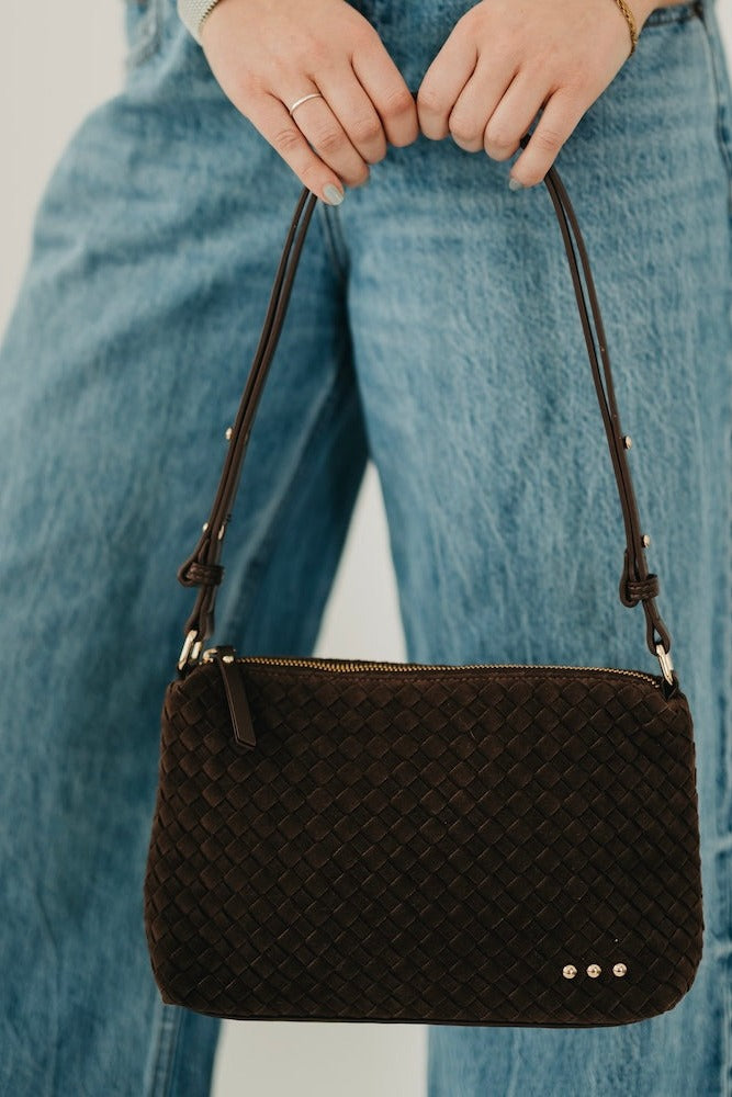 Suede Harper Hobo Shoulder Bag in Chocolate