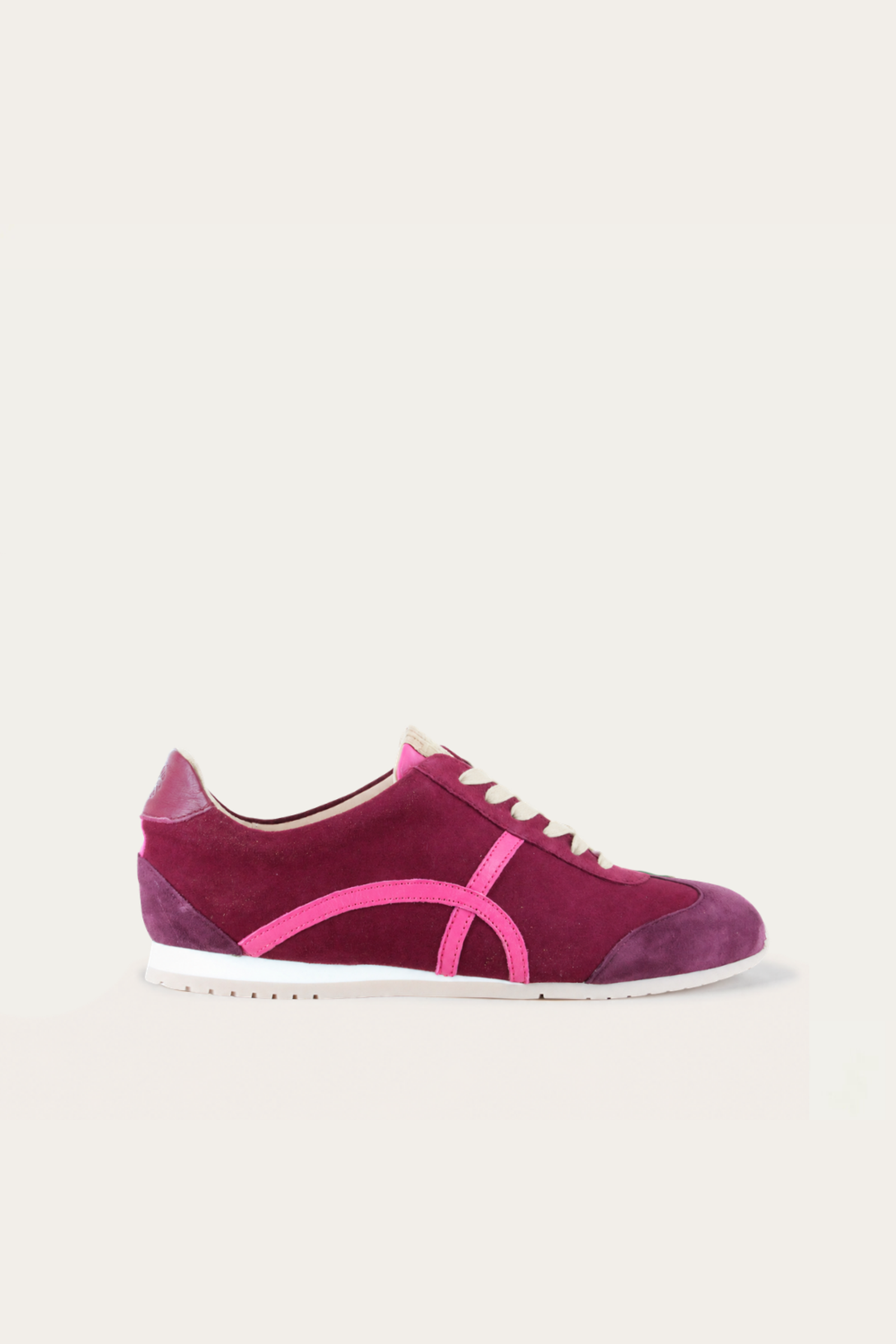 Naot Haven sneaker in Merlot Port Raspberry Combo, side view